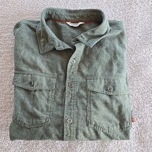 Simms Long-sleeve Button Down Flannel Shirt Green Sz L W/embroidered Patch